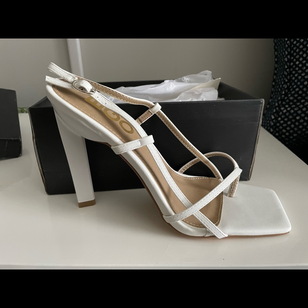 White open toe heels